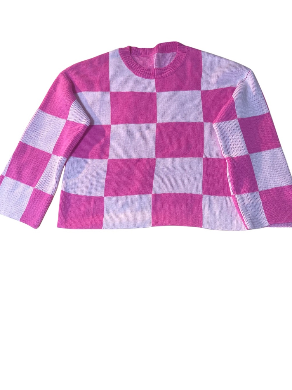 SHEIN Pink and White Checkered Crewneck Sweater NWOT Size M - Picture 2 of 9